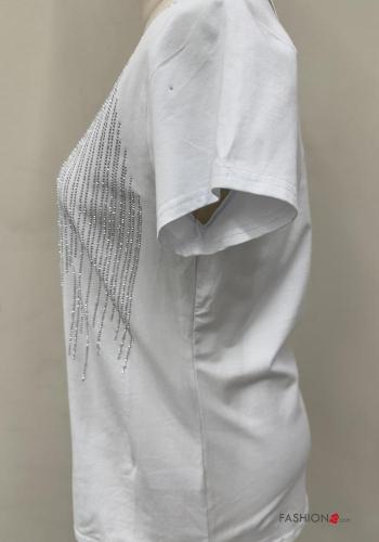 short sleeve crew neck Cotton T-shirt with rhinestones - ph 4