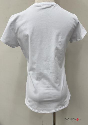 short sleeve crew neck Cotton T-shirt with rhinestones - ph 5