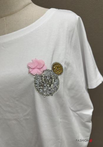 T-shirt in Cotone girocollo oversize maniche corte con strass - ph 2
