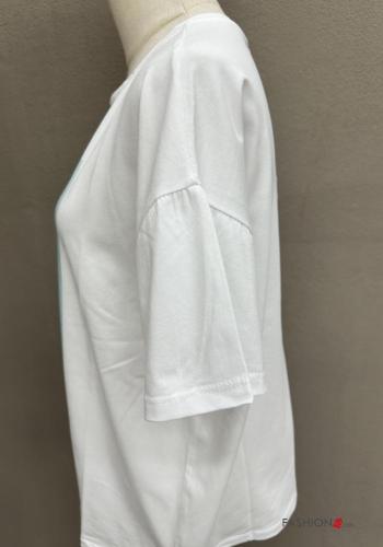 T-shirt in Cotone girocollo oversize maniche corte con strass - ph 3