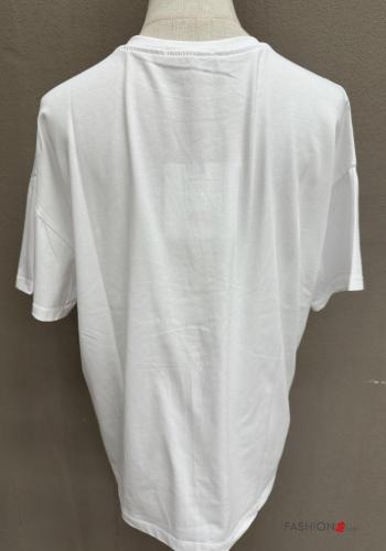 T-shirt in Cotone girocollo oversize maniche corte con strass - ph 4