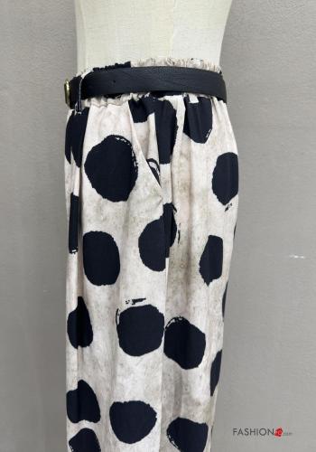 gepunktet wide leg Hose aus Leinen mit Gürtel mit gummizug mit Taschen - ph 4