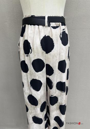 gepunktet wide leg Hose aus Leinen mit Gürtel mit gummizug mit Taschen - ph 5