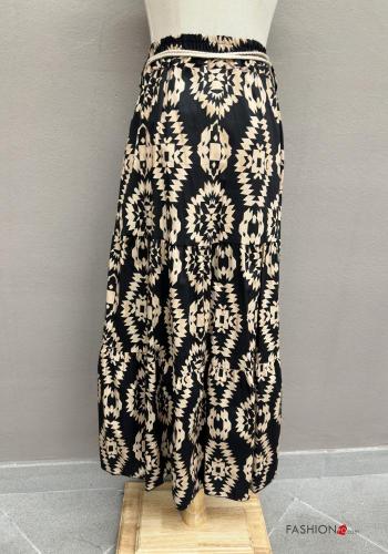 Batik print long Cotton Skirt with string with elastic with belt - ph 3