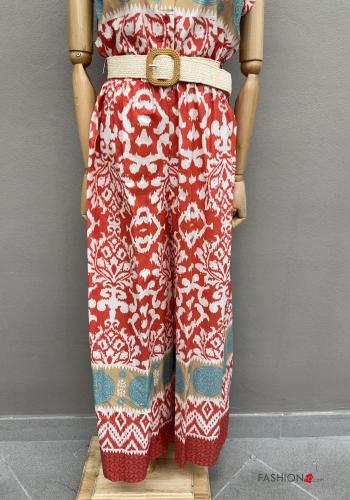 Jumpsuit in Cotone wide leg maniche corte con colletto con cintura con bottoni - ph 4