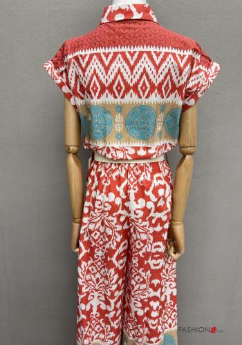 Jumpsuit in Cotone wide leg maniche corte con colletto con cintura con bottoni - ph 6