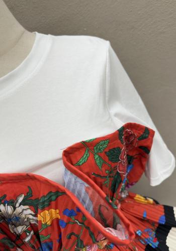 pleated short sleeve Cotton T-shirt with flounces - ph 2