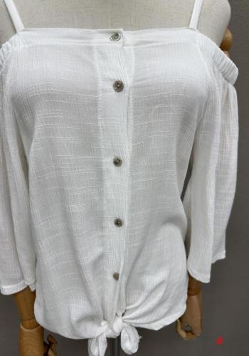 Blusa con nodo con botones escote bardot - ph 2