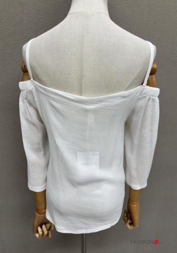 Blusa con nodo con botones escote bardot - ph 5