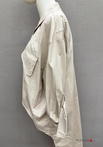 lange ärmel mit kragen asymmetrisch Hemd aus Baumwolle mit Knöpfen mit Taschen - ph 2