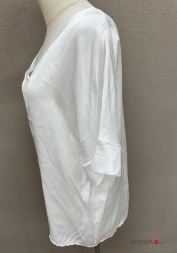 Satin kurze ärmel Bluse mit V-Ausschnitt - ph 2