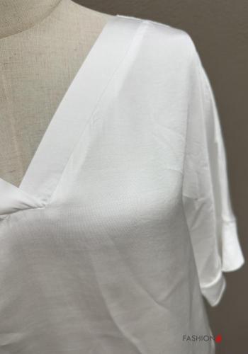 Satin kurze ärmel Bluse mit V-Ausschnitt - ph 3