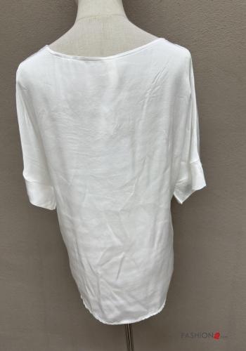 Satin kurze ärmel Bluse mit V-Ausschnitt - ph 4