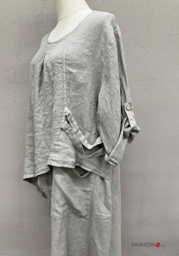 Oversize u-boot ausschnitt asymmetrisch Tunika aus Leinen mit Taschen - ph 3