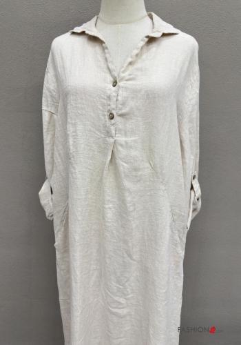 Abito in Lino lungo con colletto con bottoni - ph 4