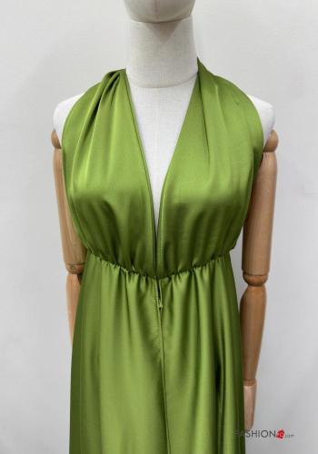 Robe longue satin à dos nu à col en V décolleté profond avec noeud - ph 2