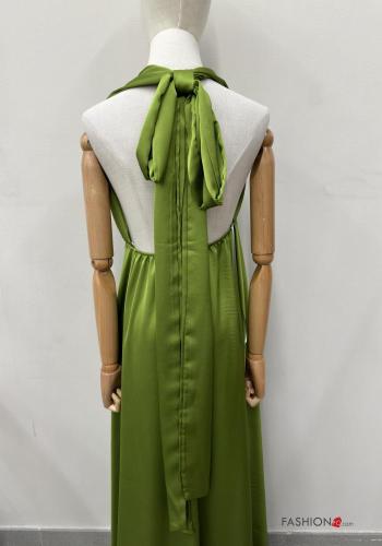 Robe longue satin à dos nu à col en V décolleté profond avec noeud - ph 3