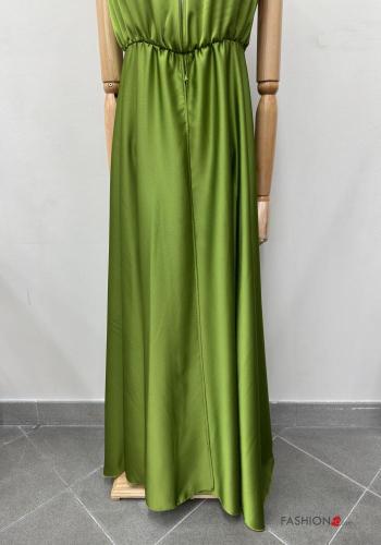 Robe longue satin à dos nu à col en V décolleté profond avec noeud - ph 4