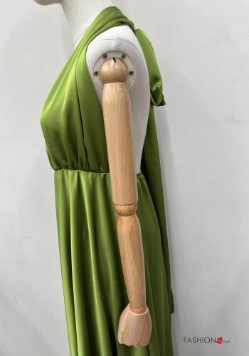 Robe longue satin à dos nu à col en V décolleté profond avec noeud - ph 5