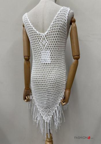Tunique de plage asymétrique à dos nu filet de pêche à broderie à franges - ph 2