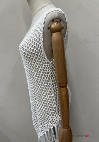 Tunique de plage asymétrique à dos nu filet de pêche à broderie à franges - ph 3