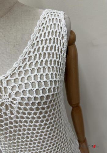Tunique de plage asymétrique à dos nu filet de pêche à broderie à franges - ph 5
