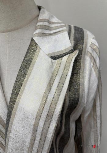 Blazer in Lino maniche lunghe Fantasia righe con tasche - ph 2