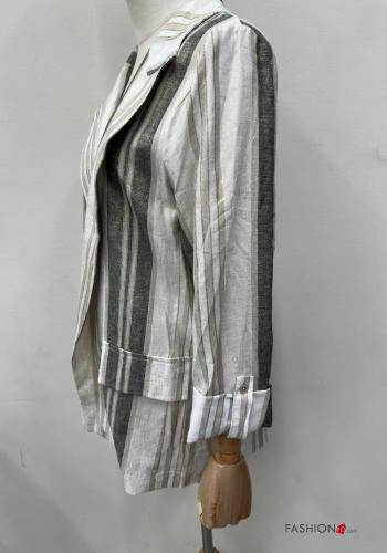 Blazer in Lino maniche lunghe Fantasia righe con tasche - ph 3