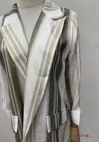 Blazer in Lino maniche lunghe Fantasia righe con tasche - ph 4