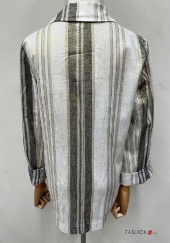 Blazer in Lino maniche lunghe Fantasia righe con tasche - ph 5