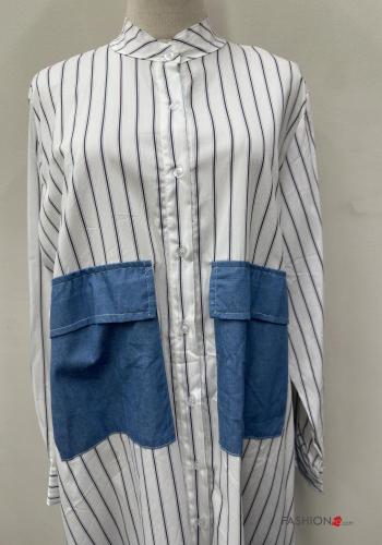 Abito chemisier in Cotone denim maniche lunghe Fantasia righe con bottoni con tasche - ph 2