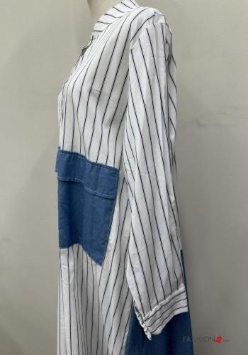 Abito chemisier in Cotone denim maniche lunghe Fantasia righe con bottoni con tasche - ph 4