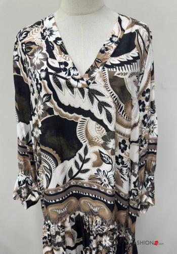 Abito oversize maniche lunghe Fantasia astratta scollo a V - ph 2