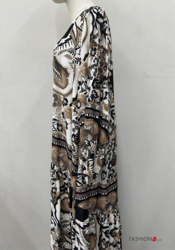 Abito oversize maniche lunghe Fantasia astratta scollo a V - ph 4