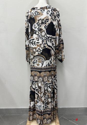 Abito oversize maniche lunghe Fantasia astratta scollo a V - ph 5