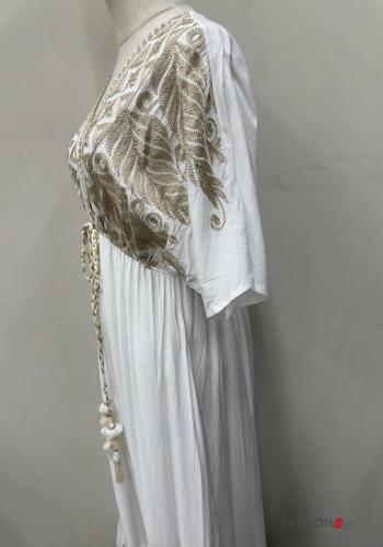 Abito in Cotone lungo Fantasia ricamata con corda con balze scollo a V - ph 5