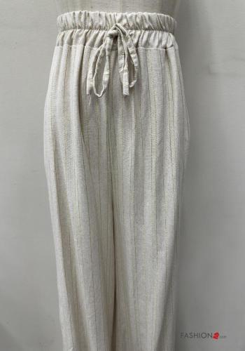 Pantalone in Lino Fantasia righe con tasche con elastico - ph 4