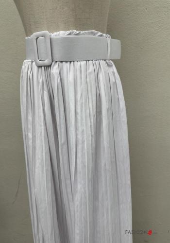 plissiert lange wide leg Hose aus Baumwolle mit Gürtel mit Taschen - ph 2