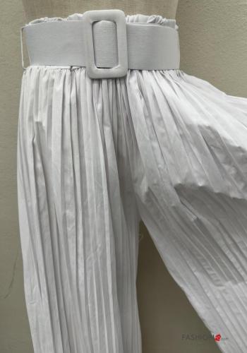 plissiert lange wide leg Hose aus Baumwolle mit Gürtel mit Taschen - ph 3