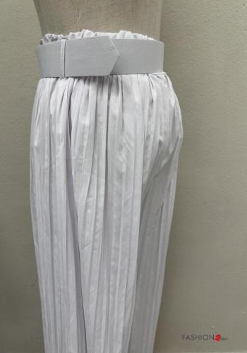 plissiert lange wide leg Hose aus Baumwolle mit Gürtel mit Taschen - ph 4