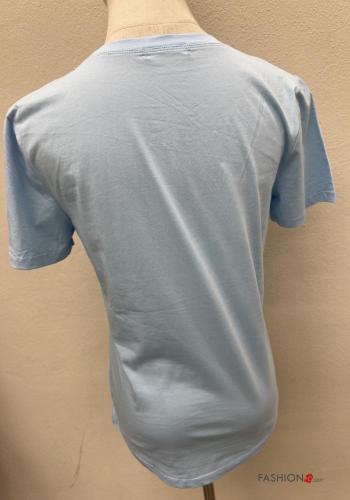 short sleeve crew neck Cotton T-shirt with pockets with rhinestones - ph 4