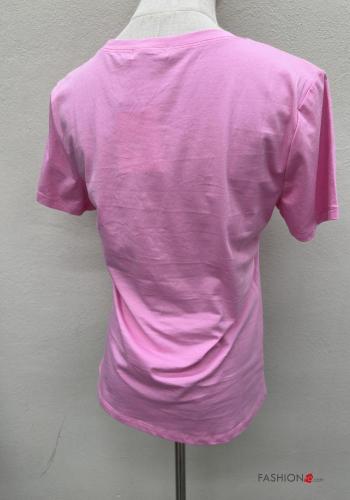 T-shirt em Algodão manga curta gola redonda Padrão Estampado com strass - ph 4