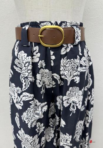Pantalone in Cotone wide leg Fantasia floreale con cintura - ph 2