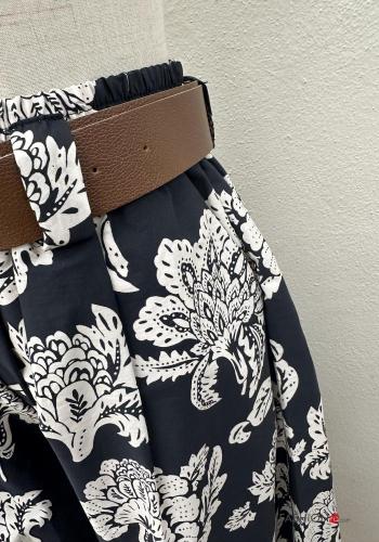 Pantalone in Cotone wide leg Fantasia floreale con cintura - ph 3