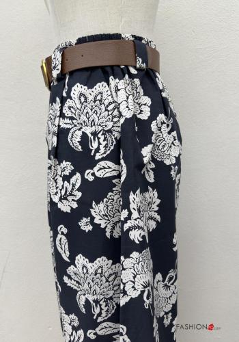 Pantalone in Cotone wide leg Fantasia floreale con cintura - ph 4