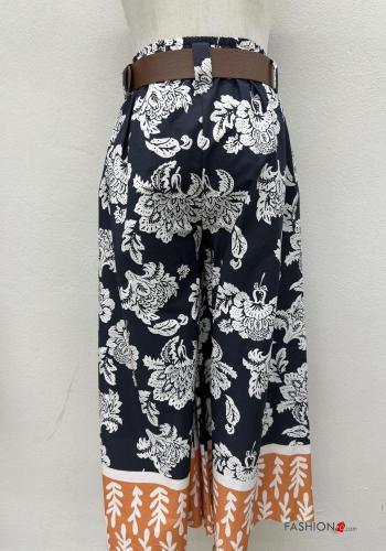 Pantalone in Cotone wide leg Fantasia floreale con cintura - ph 5