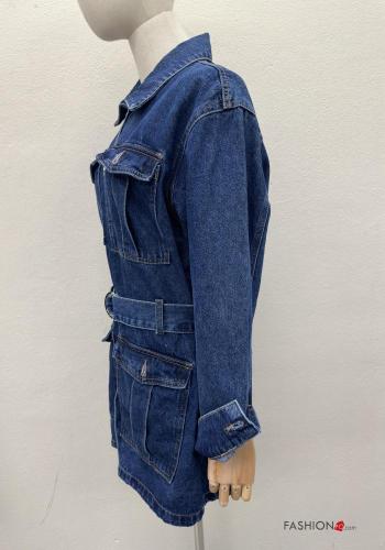 Abito in Cotone con colletto corto denim maniche lunghe con bottoni con tasche - ph 4