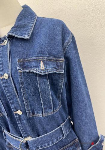 Abito in Cotone con colletto corto denim maniche lunghe con bottoni con tasche - ph 5
