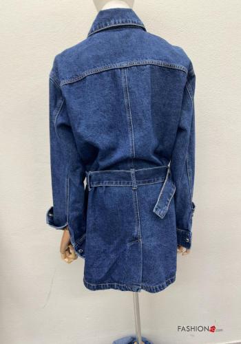 Abito in Cotone con colletto corto denim maniche lunghe con bottoni con tasche - ph 6