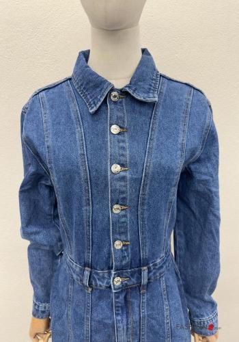 Abito in Cotone con colletto corto denim maniche lunghe con bottoni - ph 5